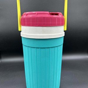 VTG RETRO igloo 1/2 Half Gallon Water Jug Cooler Hot Pink Yellow Teal Clean